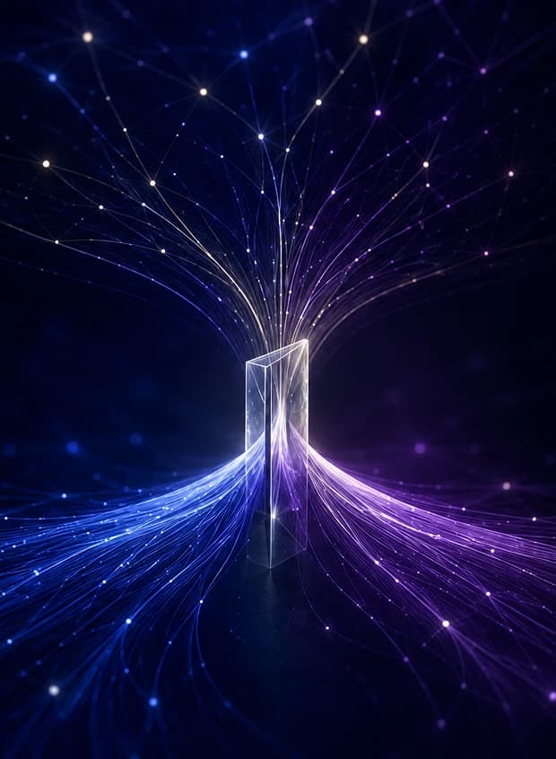 A luminous capital intelligence tree formed from blue and violet data pathways